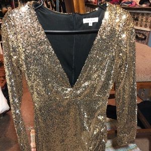 Gold Sequin V-Neck Dress